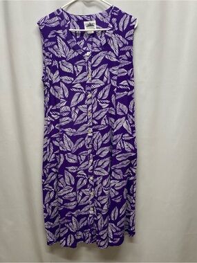 Vintage womens floral maxi dress medium purple button pockets tropical summer